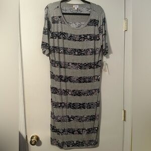 Gray and Blue 3XL Striped Women's Dress